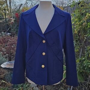 Escada Women's Blue Gold Button Blazer Jacket size 14